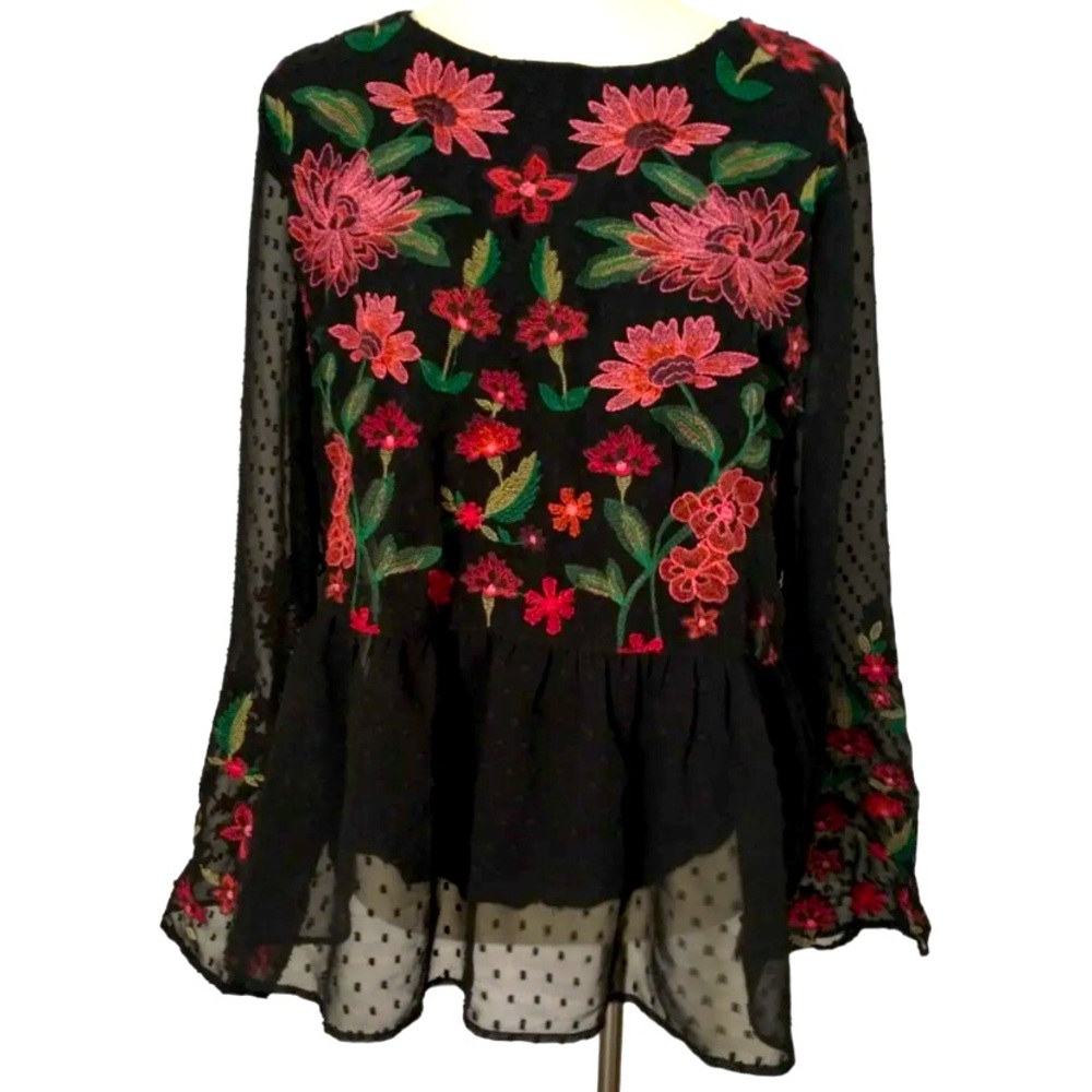 American Eagle Top Large Swiss Dot-with Floral Embroidery - Picture 9 of 13